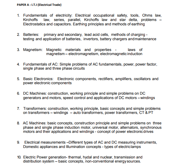 TSNPDCL JLM I.T.I (Electrical Trade) Syllabus 2018-2019