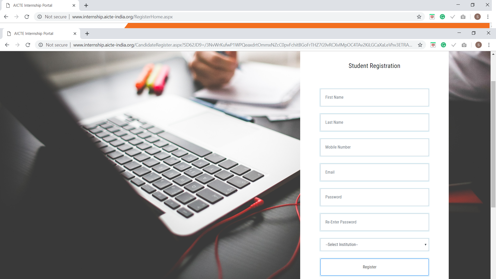 AICTE Internship Portal Student Registration