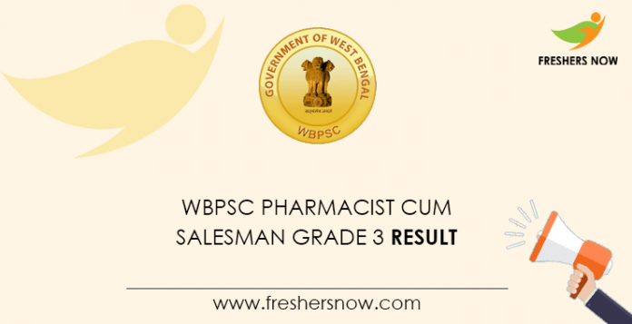 WBPSC Pharmacist Cum Salesman Grade 3 Result