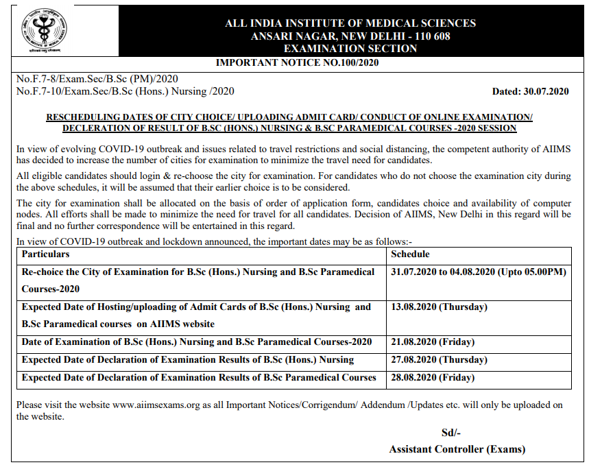 AIIMS B.Sc Nursing 2020 | Registration, Exam Dates (Announced)