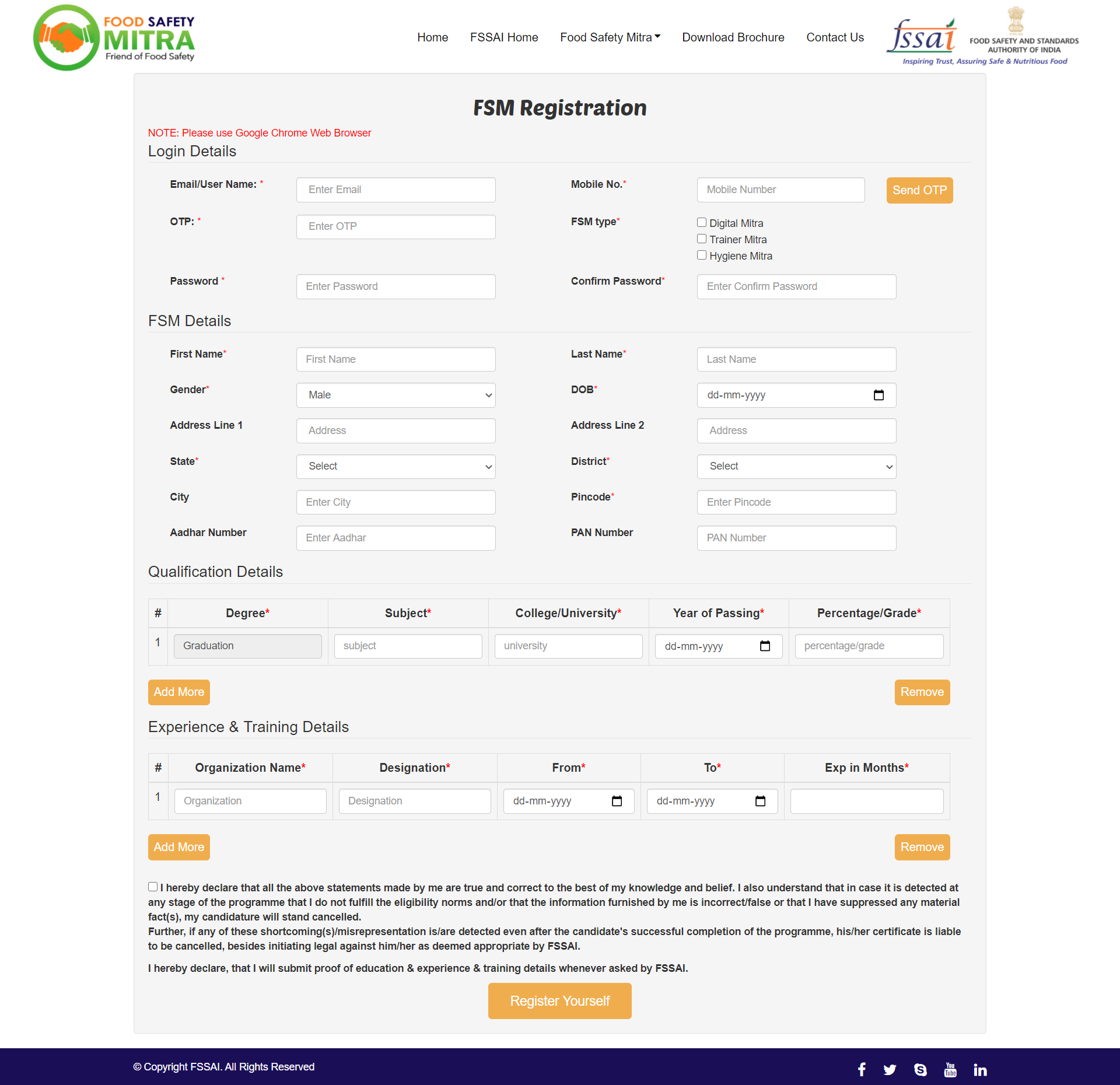 Food Safety Mitra Application Form