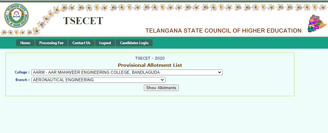 TS ECET Allotment List