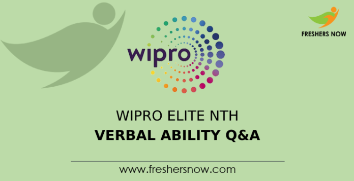 Wipro Elite NTH Verbal Ability English Questions