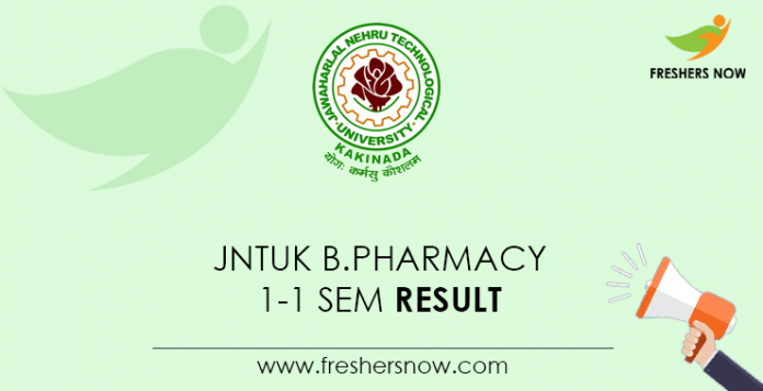 JNTUK B.Pharmacy 1-1 Sem Result