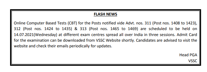 VSSC Exam Notice