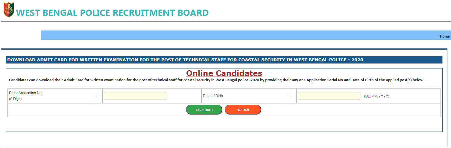 WB Police Technical Staff Hall Ticket Page