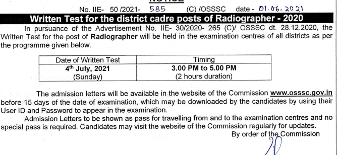 OSSSC Radiographer Exam Date