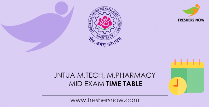 JNTUA M.Tech, M.Pharmacy Mid Exam Time Table