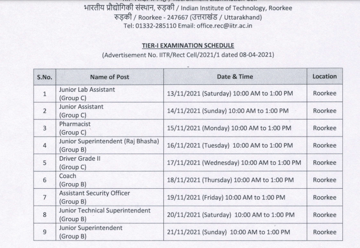 IIT Exam Dates