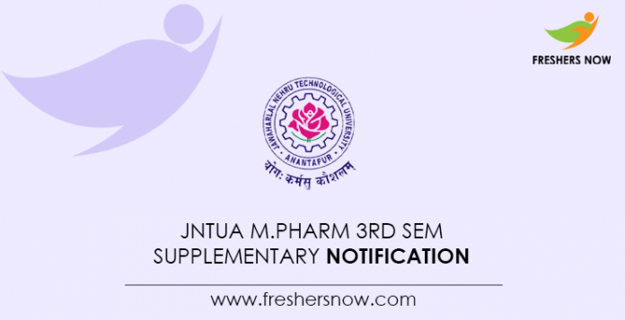 JNTUA M.Pharm 3rd Sem Supplementary Notification