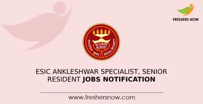 ESIC Ankleshwar Specialist, Senior Resident Jobs Notification