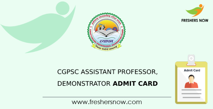 CGPSC Asst Professor, Demonstrator Admit Card
