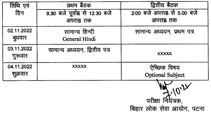 BPSC Auditor Mains Exam Revised Schedule