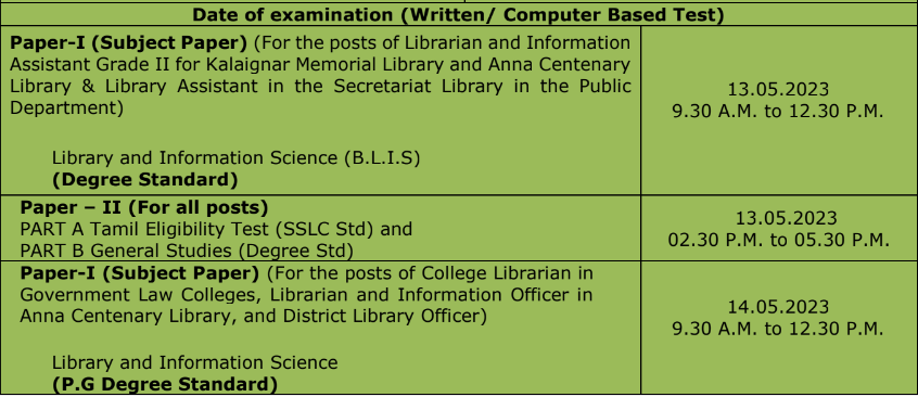 TNPSC Librarian Exam Dates