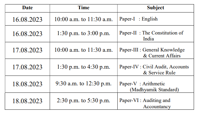 WBPSC Departmental Test Dates