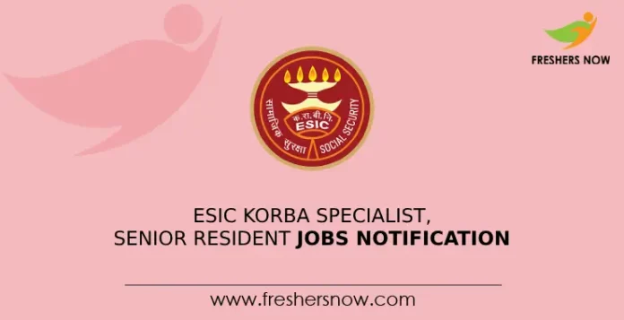 ESIC Korba Specialist, Senior Resident Jobs Notification