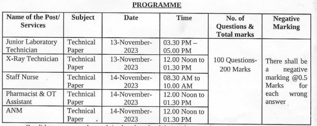 OSSC Mains Exam Schedule